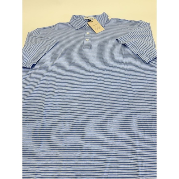 NWT Peter Millar Triple Stripe Pima Cotton Golf Polo Shirt Blue MEDIUM $115 - Picture 6 of 8